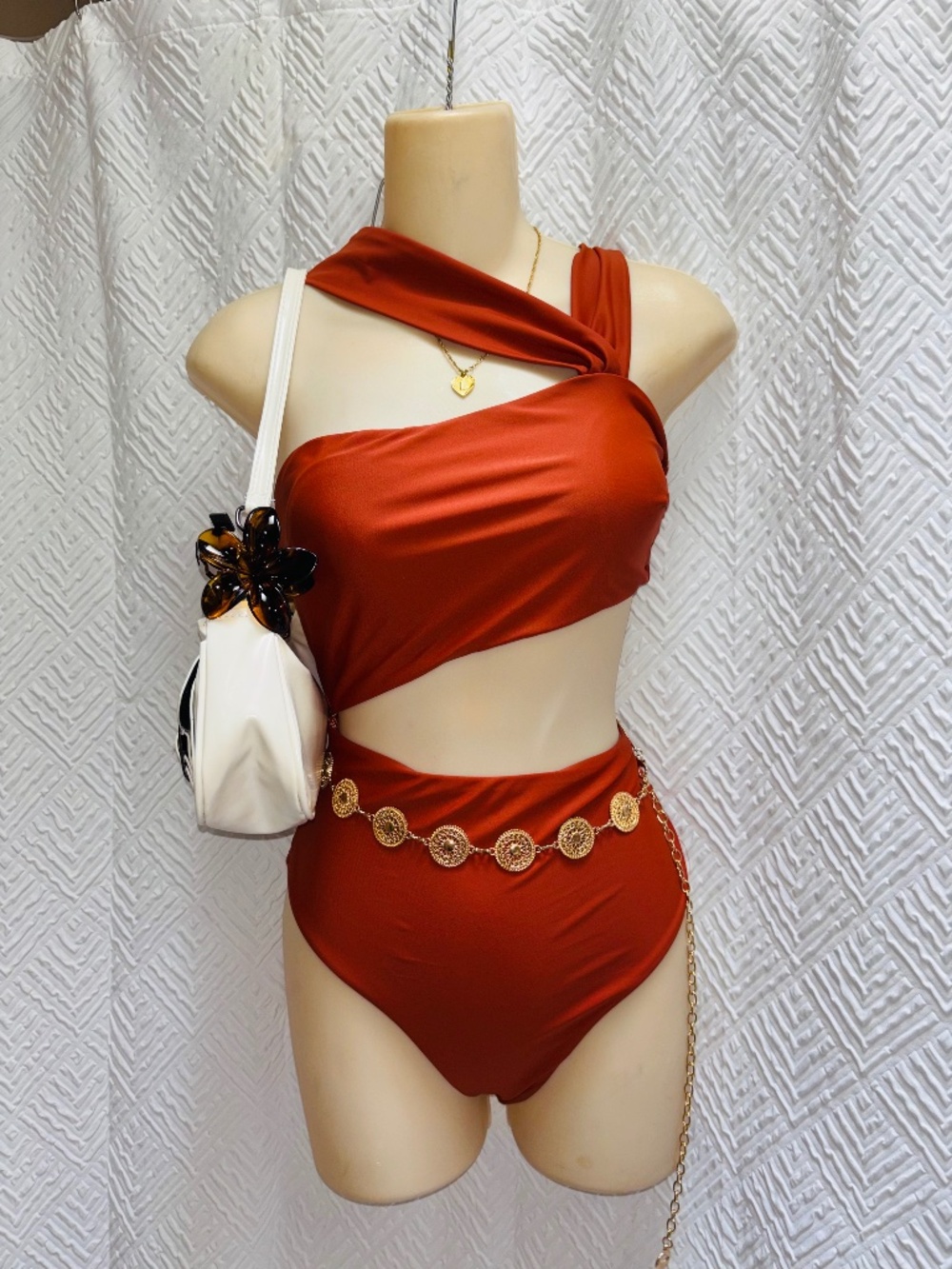 Burnt orange one piece swimsuit small asymmetrical